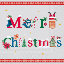 Napkin 33 Merry message grey FSC Mix