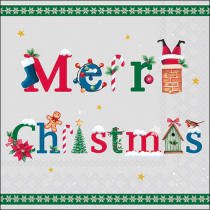 Napkin 33 Merry message green FSC Mix