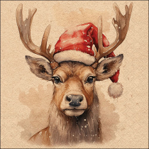 Napkin 33 Recycled Deer with Santa hat nature FSC Mix