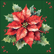 Napkin 33 Festive poinsettia green FSC Mix