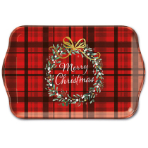 Tray melamine 13x21 cm Christmas plaid red