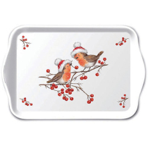 Tray melamine 13x21 cm Christmas robins white