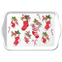 Tray melamine 13x21 cm X-Mas stockings white