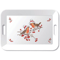 Tray melamine 33x47 cm Christmas robins white