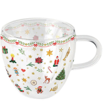 Double-walled glass 0.2 L Ornaments all over red