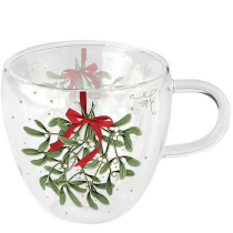 Double-walled glass 0.2 L Mistletoe with bow white