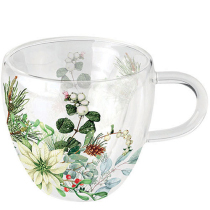 Double-walled glass 0.2 L White poinsettia