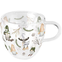 Double-walled glass 0.2 L Forest gnomes white