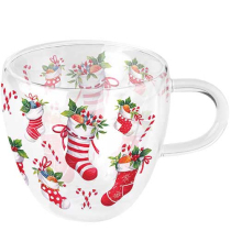 Double-walled glass 0.2 L X-Mas stockings white