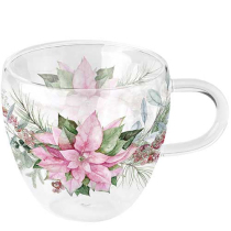 Double-walled glass 0.2 L Pink poinsettia