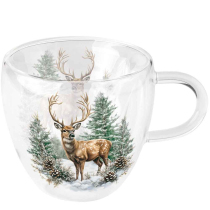 Double-walled glass 0.2 L Winter stag white