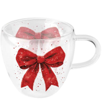 Double-walled glass 0.2 L Fancy bow red/white