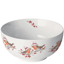 Bowl Christmas robins white