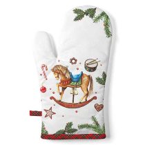 Oven mitt Classic rocking horse white