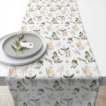 Table runner 40x150 cm Forest gnomes white