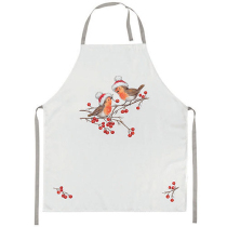Apron Christmas robins white