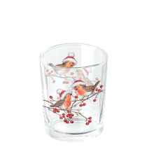 Tea light holder Christmas robins white