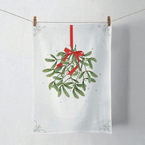 Kitchen towel Mistletoe with bow white