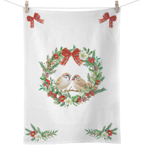 Kitchen towel Sparrows in wreath