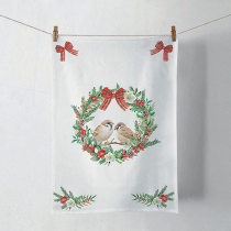 Kitchen towel Sparrows in wreath