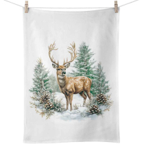 Kitchen towel Winter stag white