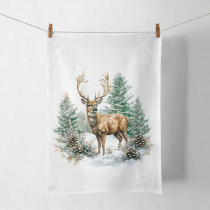 Kitchen towel Winter stag white