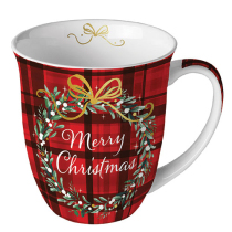 Mug 0.4 L Christmas plaid red
