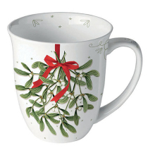 Mug 0.4 L Mistletoe with bow white