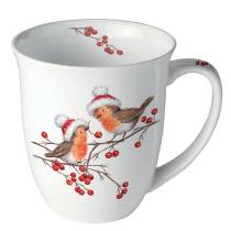 Mug 0.4 L Christmas robins white