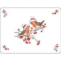Placemat Christmas robins white