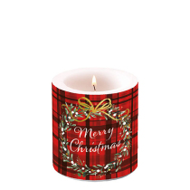 Candle small Christmas plaid red