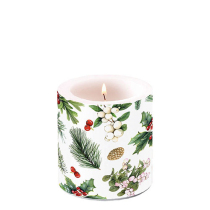 Candle small Winter greenery white