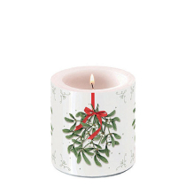 Candle small Mistletoe with bow white