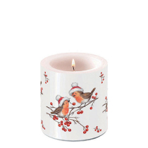 Candle small Christmas robins white