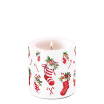 Candle small X-Mas stockings white