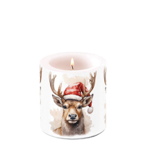 Candle small Deer with Santa hat white