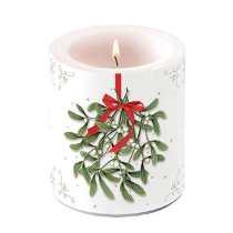 Candle medium Mistletoe with bow white