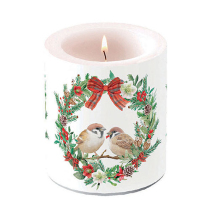 Candle medium Sparrows in wreath