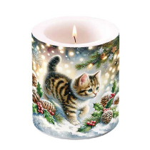 Candle medium Cute cat in the snow