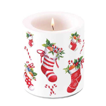 Candle medium X-Mas stockings white