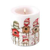 Candle medium Birdhouse quartet white