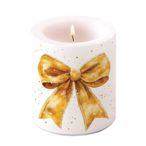 Candle medium Fancy bow gold/white