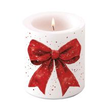 Candle medium Fancy bow red/white