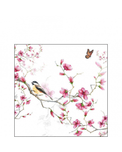 Napkin 25 Bird & blossom white FSC Mix