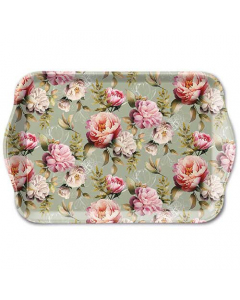 Tray melamine 13x21 cm Peonies composition green