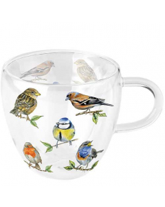 Double-walled glass 0.2 L Bird species white