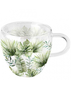 Double-walled glass 0.2 L Jungle leaves white