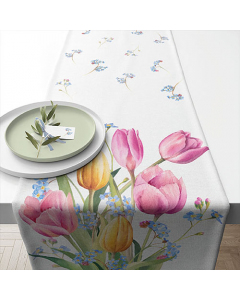 Table runner 40x150 cm Tulips bouquet