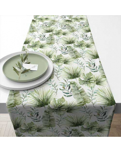 Table runner 40x150 cm Jungle leaves white