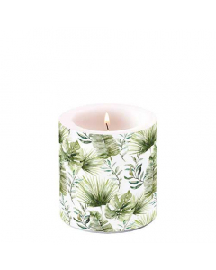 Candle small Jungle leaves white